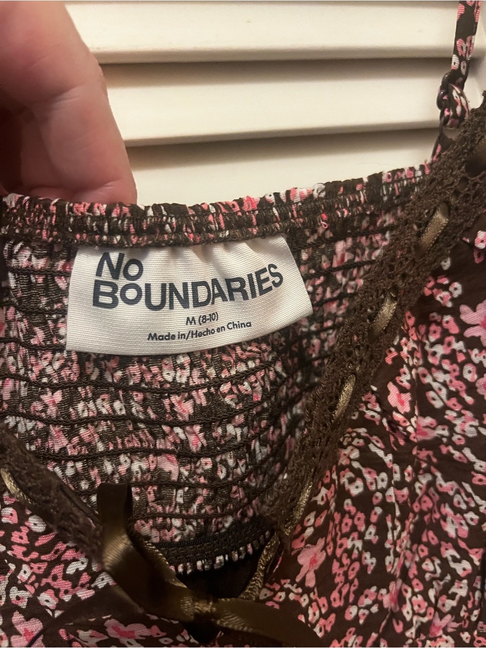 No Boundaries Brown Slip Dress with Pink and White Floral Print - Picture 5 of 9